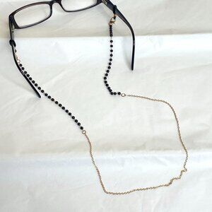 New Black Beaded & Gold Chain Eyeglass / Mask Holder